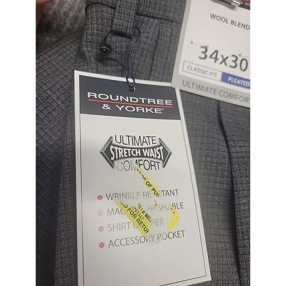 Nwt Mens Roundtree‎ And York Pleated Dress Pants Grey Checkered Pattern